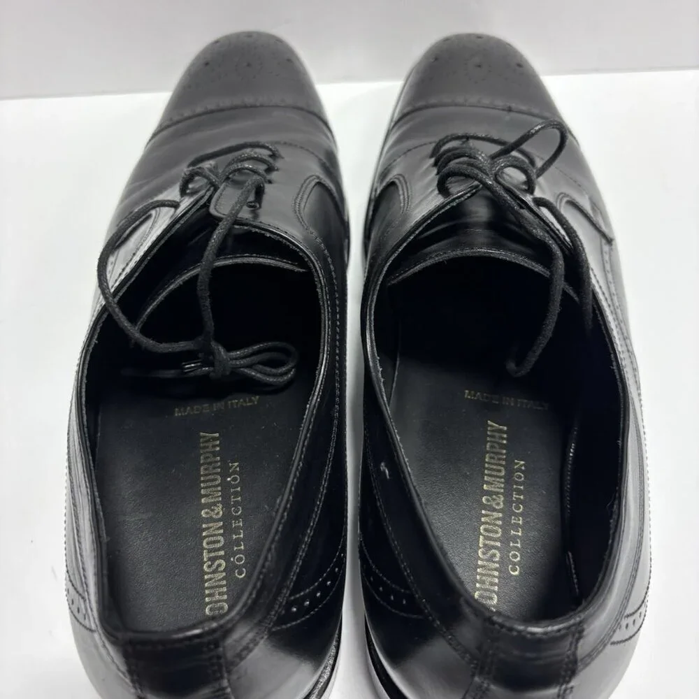 Johnston & Murphy Men’s Ellsworth Cap Toe Black Leather Dress Shoes, Size 12 M